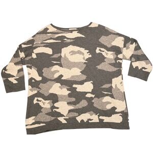 Kinross Cashmere Camo Sweater‎ Women's Size S Gray Beige Cotton Blend